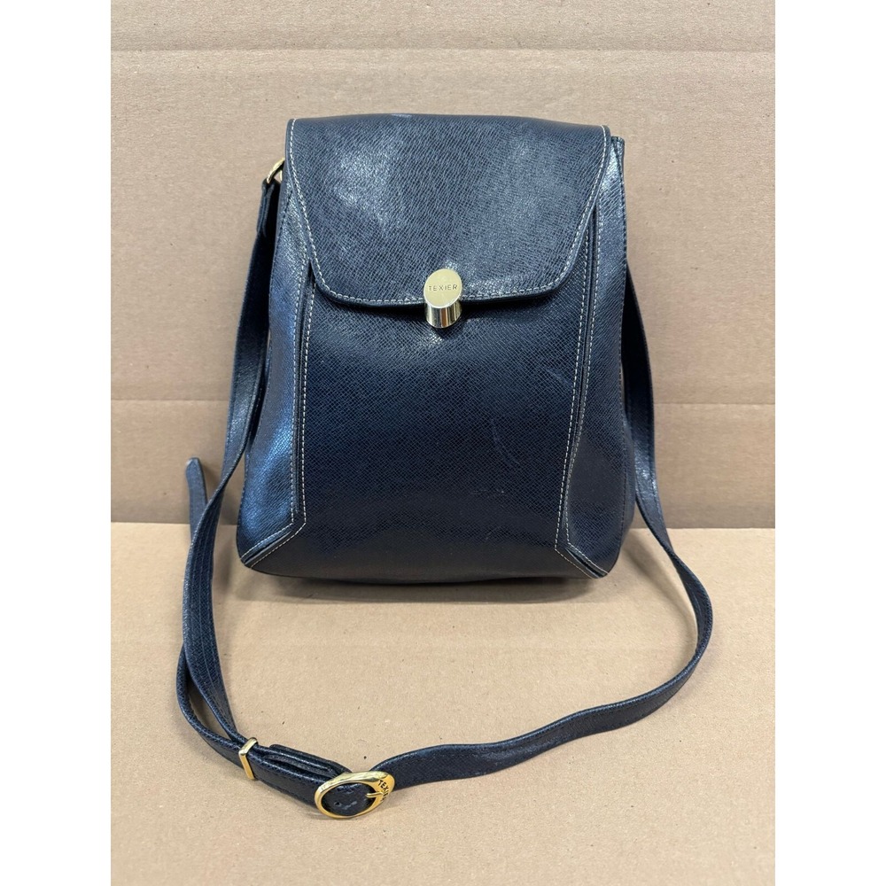 Vintage Texier France Black Leather Shoulder Bag Womens